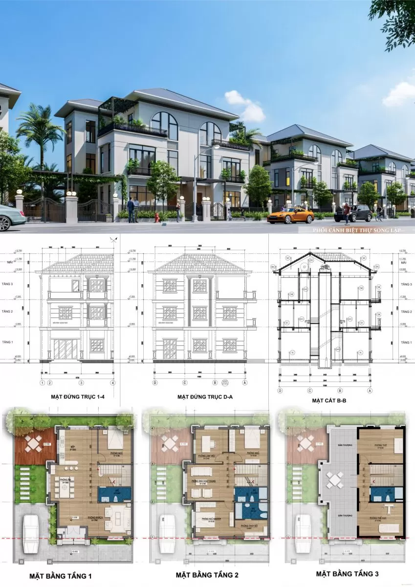 thiết kế biệt thự song lập mê linh vista city